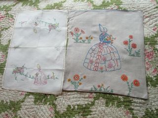 Vintage Bundle Hand Embroidered Crinoline Lady Tablecloth/Linens - Projects/Repair 11