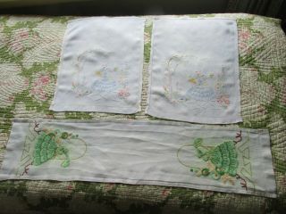 Vintage Bundle Hand Embroidered Crinoline Lady Tablecloth/Linens - Projects/Repair 12
