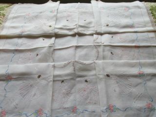 Vintage Bundle Hand Embroidered Crinoline Lady Tablecloth/Linens - Projects/Repair 2
