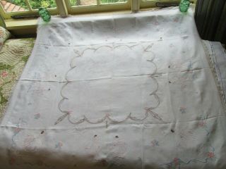 Vintage Bundle Hand Embroidered Crinoline Lady Tablecloth/Linens - Projects/Repair 3