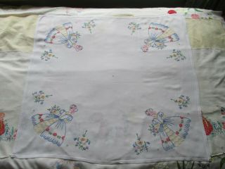 Vintage Bundle Hand Embroidered Crinoline Lady Tablecloth/Linens - Projects/Repair 4