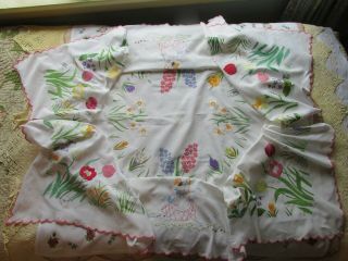 Vintage Bundle Hand Embroidered Crinoline Lady Tablecloth/Linens - Projects/Repair 5