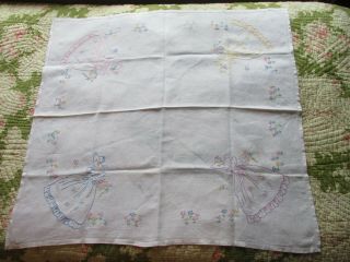 Vintage Bundle Hand Embroidered Crinoline Lady Tablecloth/Linens - Projects/Repair 7
