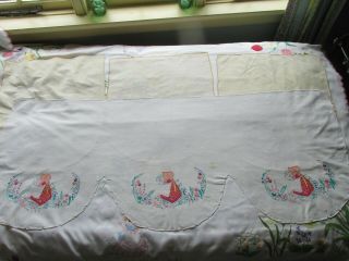 Vintage Bundle Hand Embroidered Crinoline Lady Tablecloth/Linens - Projects/Repair 8