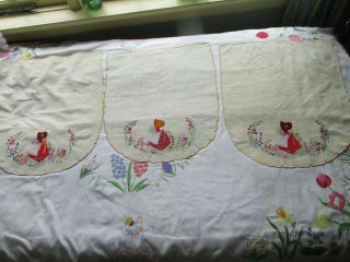 Vintage Bundle Hand Embroidered Crinoline Lady Tablecloth/Linens - Projects/Repair 9