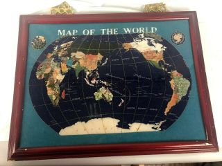 Gemstone Map Of World Inlaid Turquoise Lapis Mother Of Pearl Framed 21x15