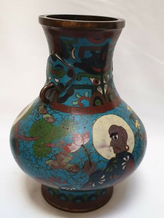 Pair Unusual Japanese Cloisonne Vases Signed Ming Scholars Monks Meiji Chinese 10