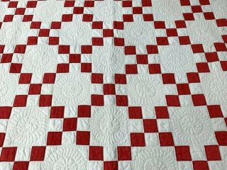 Lush Quilting c 1890 - 1900 Americana RED Quilt Antique Feathers Lancaster Co 6