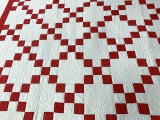 Lush Quilting c 1890 - 1900 Americana RED Quilt Antique Feathers Lancaster Co 7