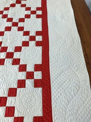 Lush Quilting c 1890 - 1900 Americana RED Quilt Antique Feathers Lancaster Co 8