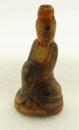 Vintage Old Chinese 3 Dimensional Hand Carved Ox Horn Kwan Yin Figure.