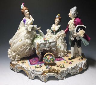 Outstanding Large Unterweissbach Dresden Porcelain Lace Figurine Grouping