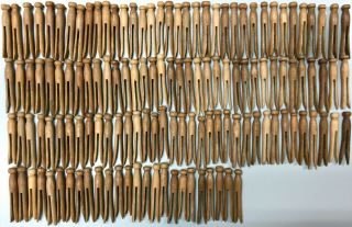 Antique Primitive 133 Hand Carved Wooden CLOTHESPINS Laundry Arts,  VTG USA Bag 2