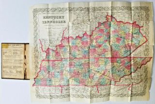 EXTREMELY RARE J.  H.  Colton 1856 Folded Pocket Map Kentucky Tennessee NOT atlas 2