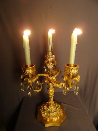 Antique Vintage French VXI Style Gilt Bronze Three Light Candelabra Candle Italy 11