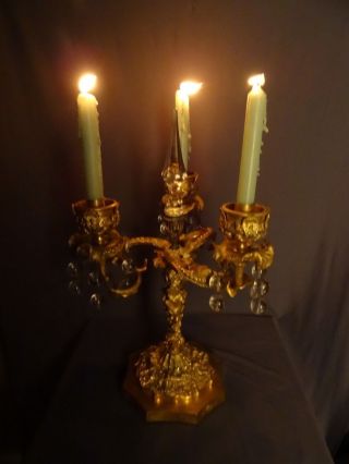 Antique Vintage French VXI Style Gilt Bronze Three Light Candelabra Candle Italy 12