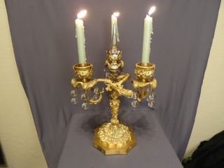 Antique Vintage French Vxi Style Gilt Bronze Three Light Candelabra Candle Italy