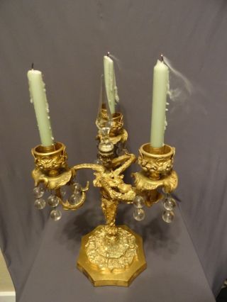 Antique Vintage French VXI Style Gilt Bronze Three Light Candelabra Candle Italy 2