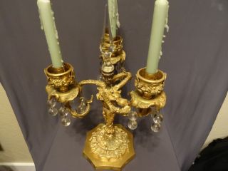 Antique Vintage French VXI Style Gilt Bronze Three Light Candelabra Candle Italy 3
