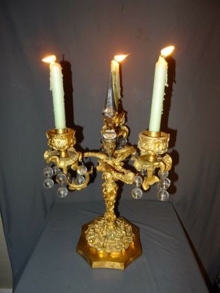 Antique Vintage French VXI Style Gilt Bronze Three Light Candelabra Candle Italy 7