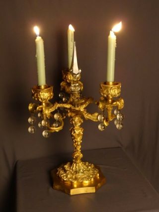 Antique Vintage French VXI Style Gilt Bronze Three Light Candelabra Candle Italy 8