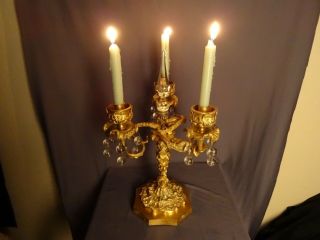 Antique Vintage French VXI Style Gilt Bronze Three Light Candelabra Candle Italy 9