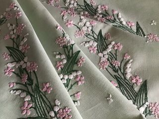 Green Hand Embroidered Tablecloth Lily Of The Valley