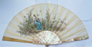 19th Century French Chardin Parfumeur Hand Painted & Signed Hand Fan