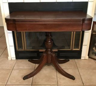 ANTIQUE TABLE MAHOGANY CARVED WOOD Folding Card Game Side Console Old FURNITURE 2