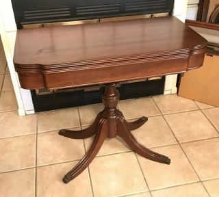 ANTIQUE TABLE MAHOGANY CARVED WOOD Folding Card Game Side Console Old FURNITURE 5