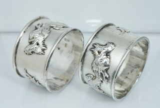 Wang Hing Chinese Export Silver Dragon Napkin Ring Set Coin Sterling Antique Old 6