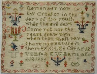 Mid 19th Century Biblical Quotation & Motif Sampler By A.  E.  Williams - 1856
