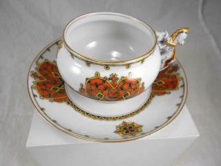 Antique Russian Imperial 1914 - 17 KORNILOV BROTHERS Horse Handle Tea Cup Saucer 2