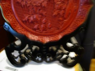 Vintage Large Chinese Cinnabar Carving Flower Plate 10 