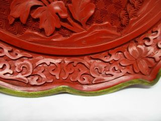 Vintage Large Chinese Cinnabar Carving Flower Plate 10 