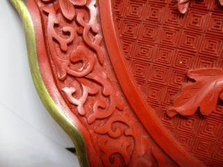 Vintage Large Chinese Cinnabar Carving Flower Plate 10 