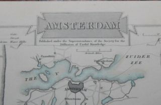 1852 AMSTERDAM Plan of the City Hand Coloured Antique MAP SDUK COX 4