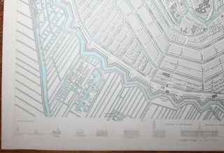 1852 AMSTERDAM Plan of the City Hand Coloured Antique MAP SDUK COX 7