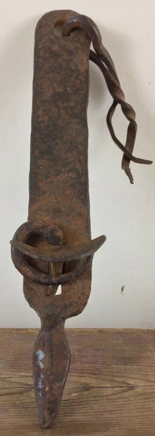 Antique Wrought Iron Door Handle Thumb Latch With Rare Spiral Lock 8.  5” 18thc Me