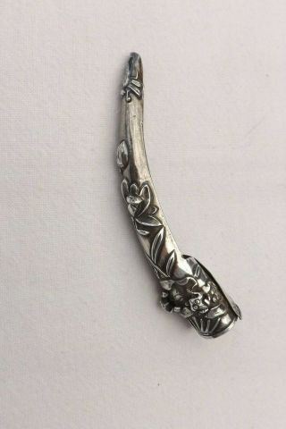 Rare Antique Chinese Silver Nail Guard Hallmarked,  A Frog And Flowers 9cms (993)