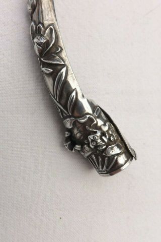 RARE ANTIQUE CHINESE SILVER NAIL GUARD HALLMARKED,  A FROG AND FLOWERS 9CMS (993) 3