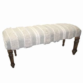 48 Inch White Boho Style Comfortable Upholstered Bench