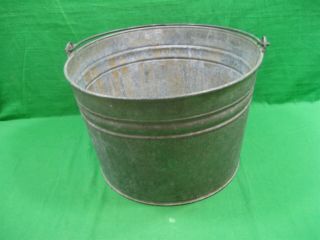 Vintage Primitive Patina Large Galvanized Tin Metal Bucket & Handle 13.  5 