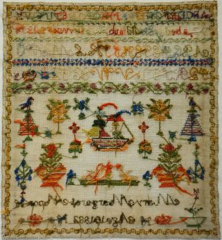 LATE 19TH CENTURY SAILING SHIP & MOTIF SAMPLER BY MARY MARGARET MOOR AGE 10 1882 12