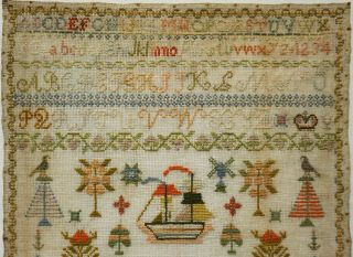 LATE 19TH CENTURY SAILING SHIP & MOTIF SAMPLER BY MARY MARGARET MOOR AGE 10 1882 2
