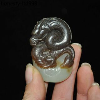 Ancient China Natural Hetian White Jade Hand - Carved Loong Dragon Statue Pendant