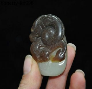 Ancient China Natural Hetian white Jade hand - Carved Loong Dragon Statue Pendant 2