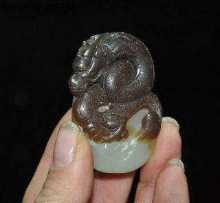 Ancient China Natural Hetian white Jade hand - Carved Loong Dragon Statue Pendant 3