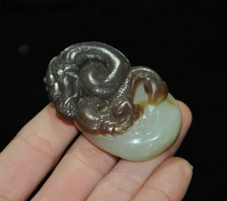 Ancient China Natural Hetian white Jade hand - Carved Loong Dragon Statue Pendant 7
