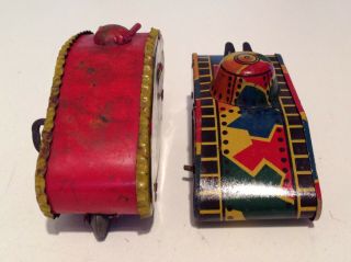 2 Prewar Japan TANKS both Windups WORK,  LITHO 1940s ?? wyandotte 3 1/2 Inch 4